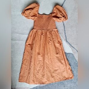 Avec Les Filles Smocked Puff-Sleeve Dress in Sunset. Size Medium